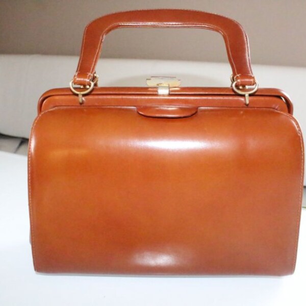 Lovely French 50s Leather Handbag - leather BOX bag Vintage 50's - bag - Box