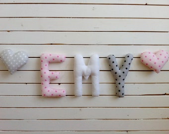 Stoffbuchstaben EMY ,Buchstabengirlande,Girlande,Vorname Banner ,Mädchen Name,Baby Name, Zimmer Taufe,Geburt,Baby, Stoff, Kind