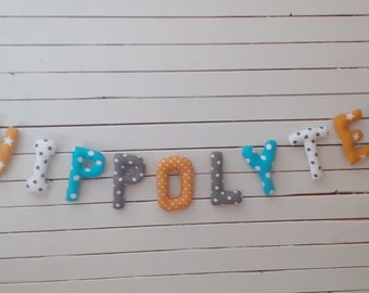 Letters Garland, Garland, first name banner boy name, girl name, baby name, room, baby, fabric, decorative home letter child