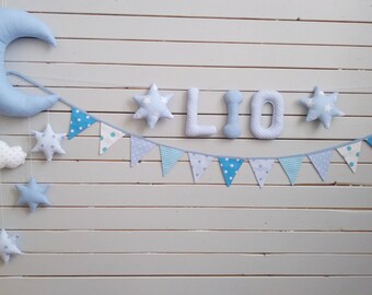 Letters Garland,LIO, Garland, first name banner boy name, girl name, baby name, room, baby, fabric, decorative home letter child