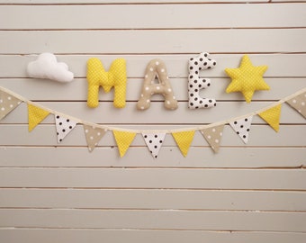 Fabric Letter MA’Pennant Necklace,Letter Garland,Girland,First Name Banner,GirlName,Baby Name, Room,Baptism,Birth,Baby, Fabric, Child