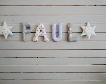 Stoffbuchstaben,PAUL,Buchstabengirlande,Girlande,Vorname Banner Junge Name,Mädchen Name,Baby Name, Zimmer ,Taufe,Geburt,Baby, Kind