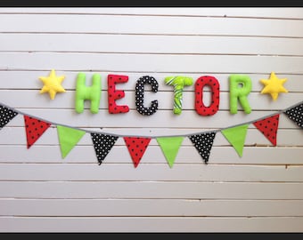 Letters Garland HECTOR Garland, first name banner boy name, girl name, baby name, room, baby, fabric, decorative home letter child
