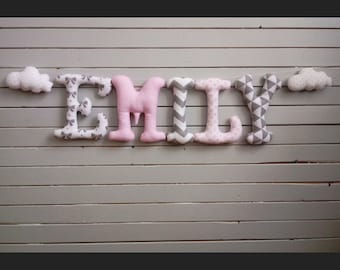 Stoffbuchstaben EMILY ,Buchstabengirlande,Girlande,Vorname Banner ,Mädchen Name,Baby Name, Zimmer ,Taufe,Geburt,Baby, Stoff, Kind