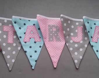 Pennant Necklace with Name Garland, Pennant, Letters, Birthday, Baptism, Birth, Room Decoration, Baby Room, Kids Name, Girl, Boy,