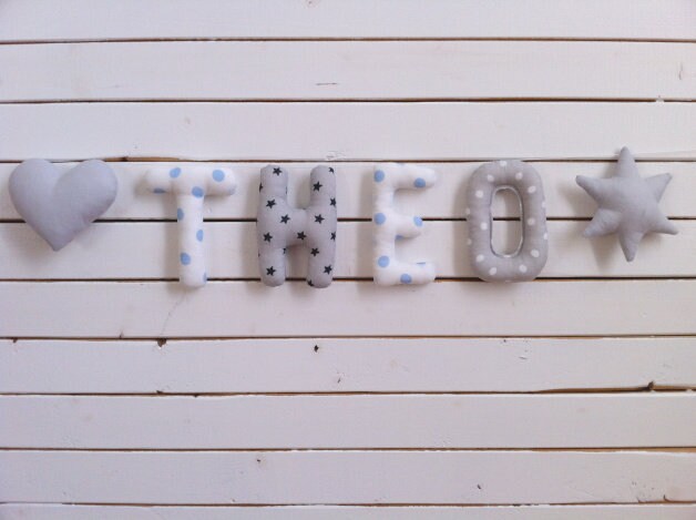 Lettres de Tissu, Theo, Lettre Garland, Garland, Nom Garçon Bannière Prénom, Nom Fille, Bébé, Salle,