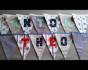 Pennant necklace with name, pennant garland, pennant, letters, birthday, baptism, birth, room decoration, baby room, children name, girl,boy