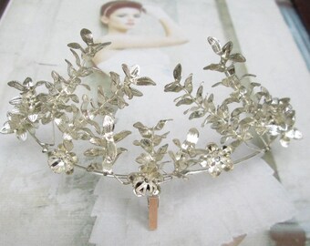 Vintage plateado corona de Myrtle, Myrtle boda corona, tiara nupcial, plata plateado, corona de novia antiguo 1940-11
