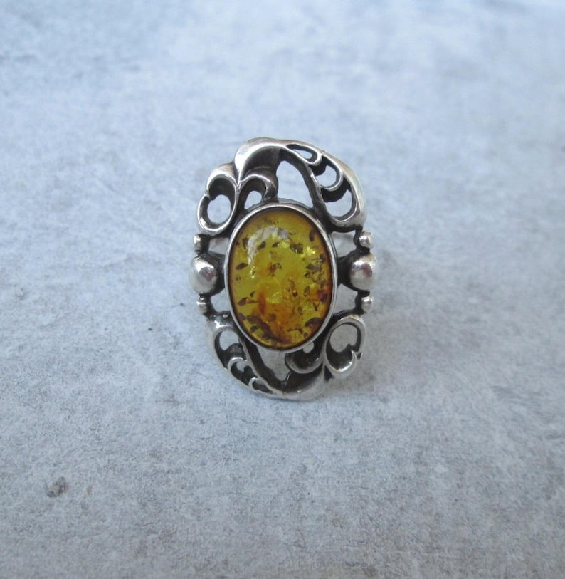US size 6.8 UK size n antique jewelry sterling silver silver Gr 54 Antique Amber ring Art Deco amber ring