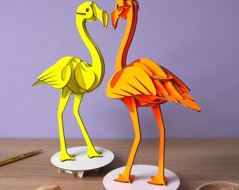3D Fluorine Flamingo bird - DIY sliceform puzzle