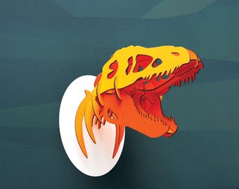 3D Paper T-rex skeleton sliceform puzzle - fluoro