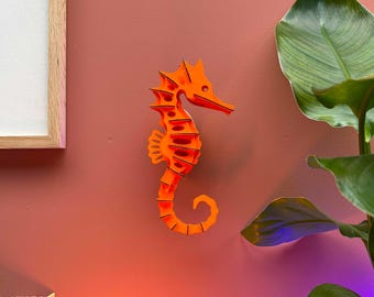3D Paper Seahorse - fluoro sliceform puzzle