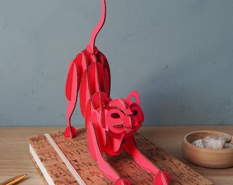 3D Paper Stretching Cat - fluoro sliceform puzzle