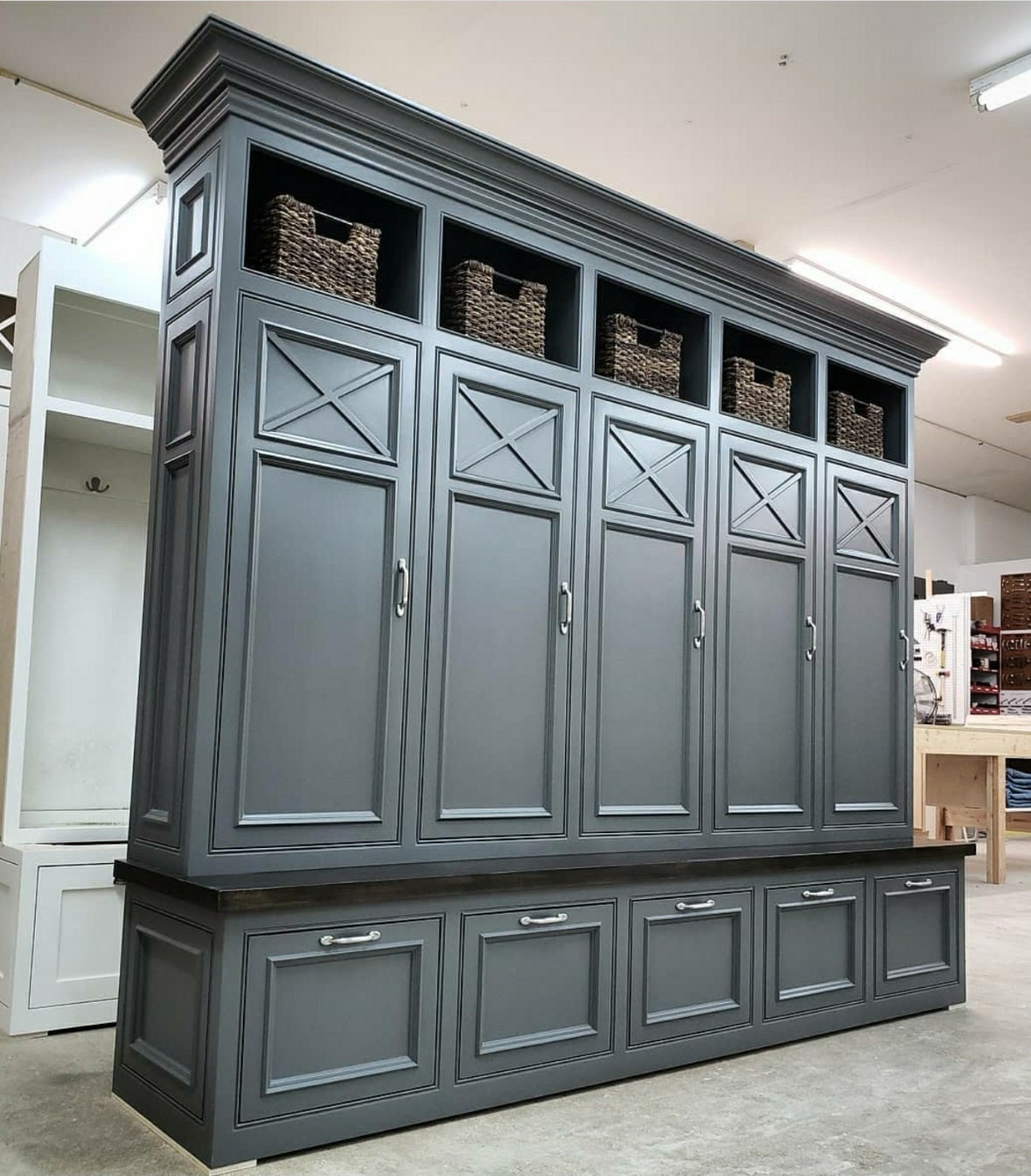 The Asheville Gray Mudroom Lockers Storage Bench Cubbies The Asheville Gray Mudroom Lockers, Entryway Storage Cabinet With Bench