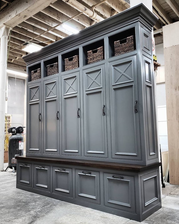 Die Asheville Gray Mudroom Lockers Aufbewahrungsbank Cubbies Halltree Mobel Eingang Schuh Aufbewahrung Mantel Haken