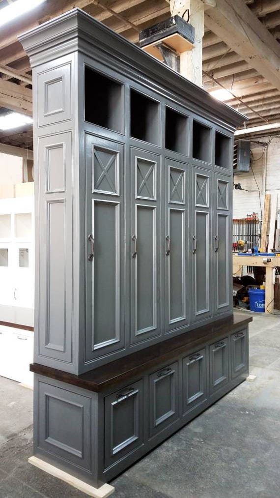 The Asheville Gray Mudroom Lockers Storage Bench Cubbies Halltree Furniture Entryway Shoe Storage Coat Hook