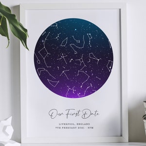 Carte des étoiles personnalisée impression de ciel nocturne | affiche de ciel nocturne | Impression étoile personnalisée | Constellation artistique | Cadeau de mariage | Cadeau 1er anniversaire