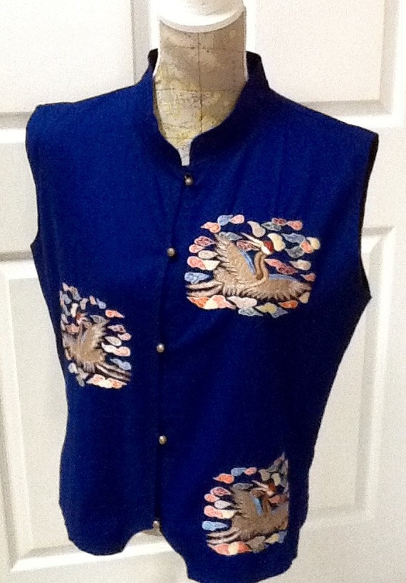 Vintage Embroidered Phoenix Dragon Vest / Nepal India / SZ M