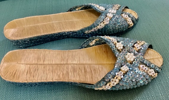 Vintage Blue Sequin Slides / NOS / SZ 8 / House S… - image 3