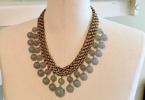 Vintage Chain Metal Beaded Necklace / Beaded Neck… - image 1