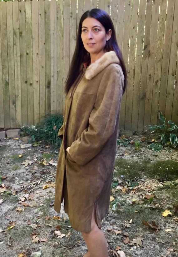 Vintage Mink Collar Suede Coat, 1960s Mod Style (size S-M) - Etsy