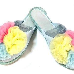 Vintage Madyes Glamour Skuffs Slippers / NOS /  SZ M / House Shoes / Peep toe / Retro / Boho / Washable