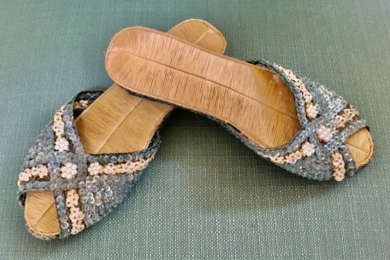 Vintage Blue Sequin Slides / NOS / SZ 8 / House S… - image 7