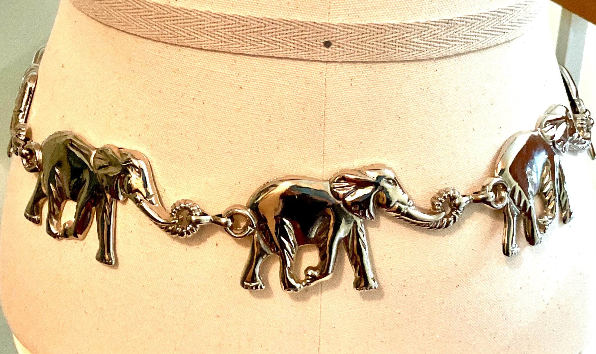 DC Women’s Vintage Silver Tone Metal Elephant Adjustable Chainlink Belt 27-37” Elephant Belt with Antique Silver Buckle - w.kleinberg main image 3