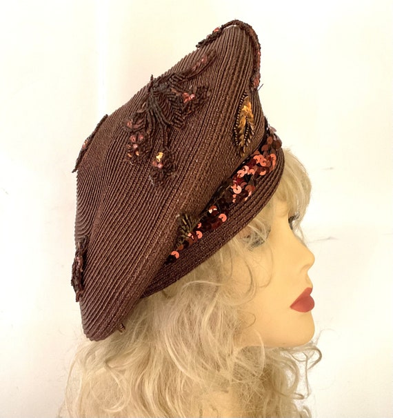 Vintage Sequin Platter Hat / Pancake Hat / Beret / Retro 