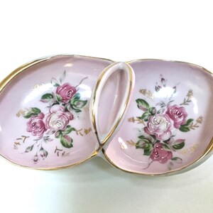 Vintage Hand Painted Candy Dish / Nut Dish / Ceramic / Double Handle / Flower Dish / Mid Century / Entertaining / Home & Living