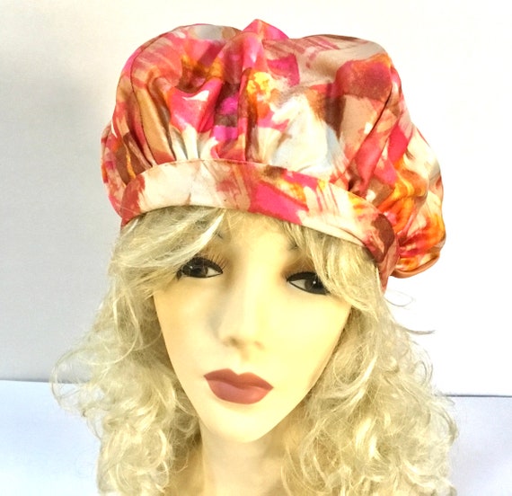 Vintage Pink Abstract Print  Beret / One SZ / Ret… - image 4