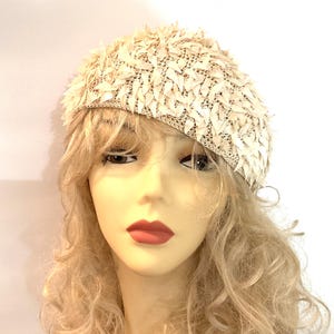 Vintage iridescent Sequin Beret knit beanie Beige sequin beret products for sale | eBay main image 4