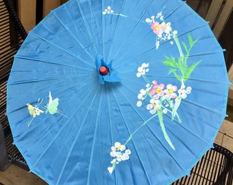 Vintage Hand Painted Asian Cherry Blossom Parasol / Sun Umbrella / Retro / Accessories / Boho