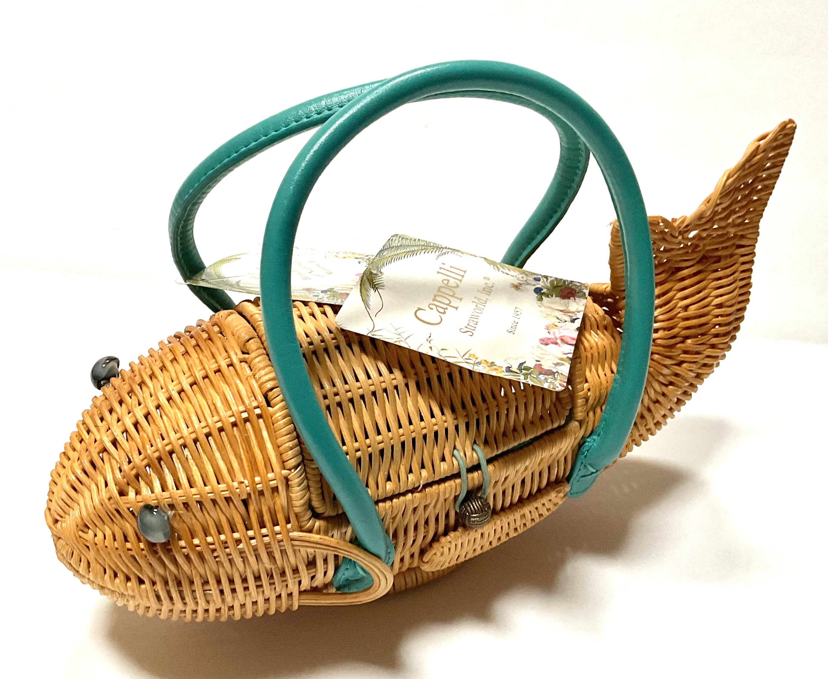 Vintage Cappelli Straw World Fish Purse NWT Retro Boho