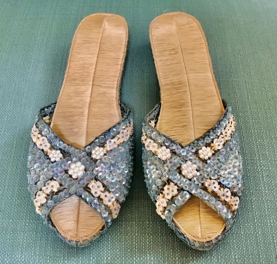 Vintage Blue Sequin Slides / NOS / SZ 8 / House S… - image 2