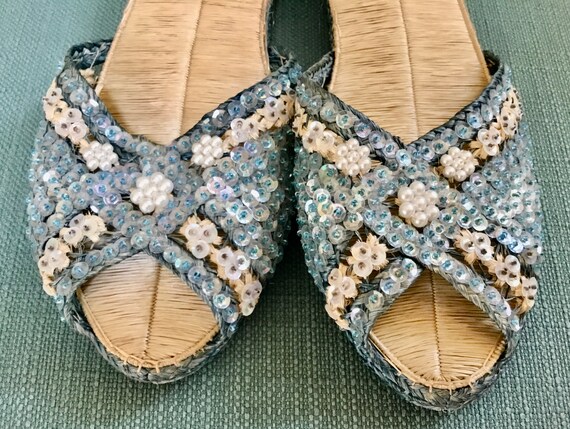 Vintage Blue Sequin Slides / NOS / SZ 8 / House S… - image 1