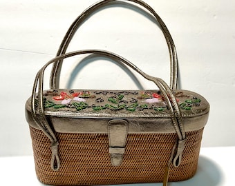 Bolso vintage de mimbre Elliot Lucca / NOS / Bolso con cuentas / Accesorios / Bolso con asa superior / Retro / Boho / Preppy