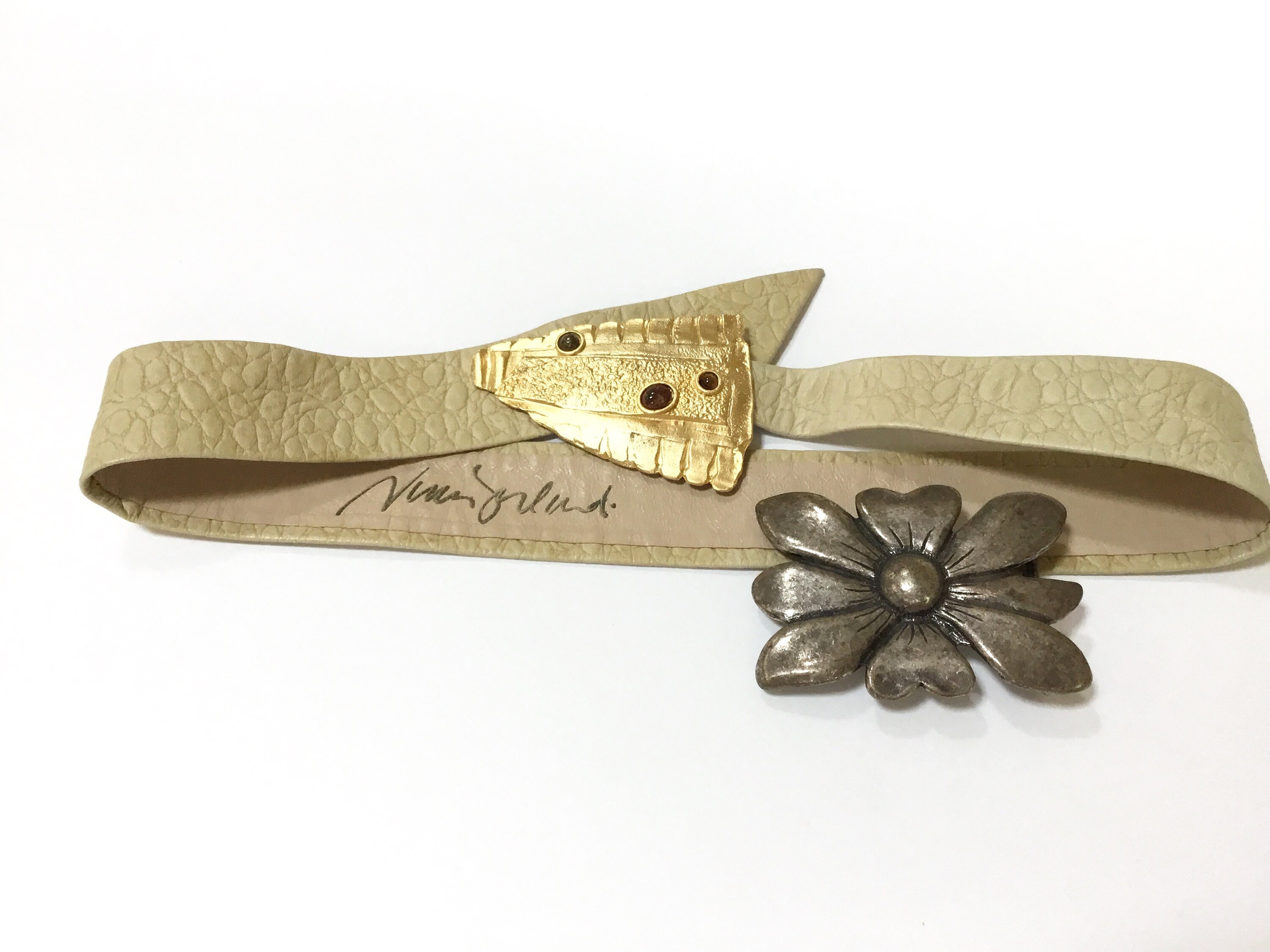 Vintage Nina Gelardi adjustable belt 1980s NINA GELARDI Adjustable Leather Waist Belt w Brass  main image 2