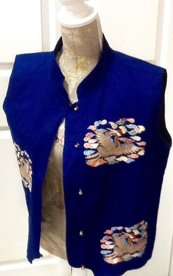 Vintage  Cotton Asian Vest / Phoenix Dragons / Em… - image 5