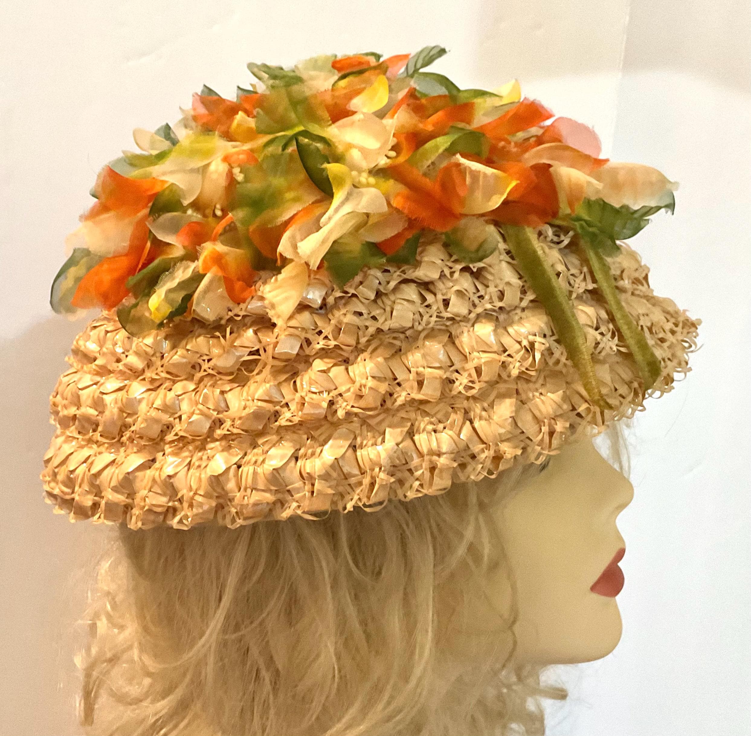 Vintage Union Made Jean Sutton Vibrant Blue & Metallic Gold Brocade Net Veil Hat Country wedding celebration in 1913 main image 2