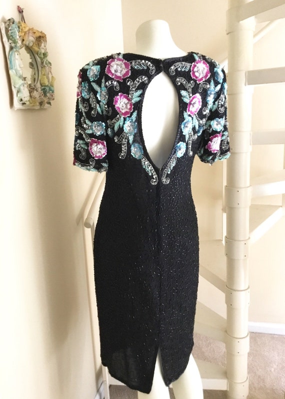Vintage Stenay Black Sequin Dress / SZ M /  Cockta