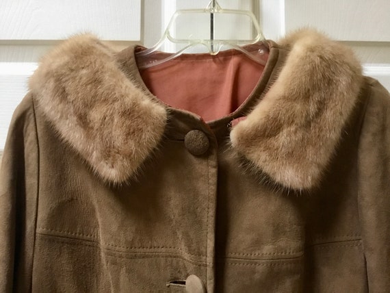 Vintage Brown Mink and Suede Coat / SZ S to M / B… - image 4