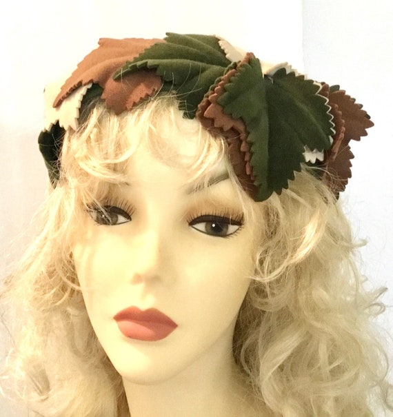 Vintage Carol Leaf Cloche Hat / Italy / Mid Centur