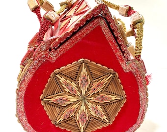 Bolso vintage con forma de corazón de estilo folclórico / Bolso con marquetería / Retro / Boho / Vanguardista / Accesorios / Hippie / Abstracto / Arte vagabundo