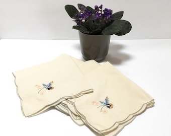 Vintage Linen Embroidered Butterfly Napkins / 10 Napkins / NOS / Kitchen & Dining / Home and Living / Retro / Table Linens