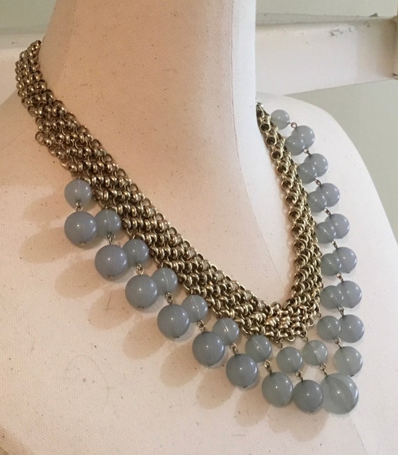 Vintage Chain Metal Beaded Necklace / Beaded Neck… - image 3