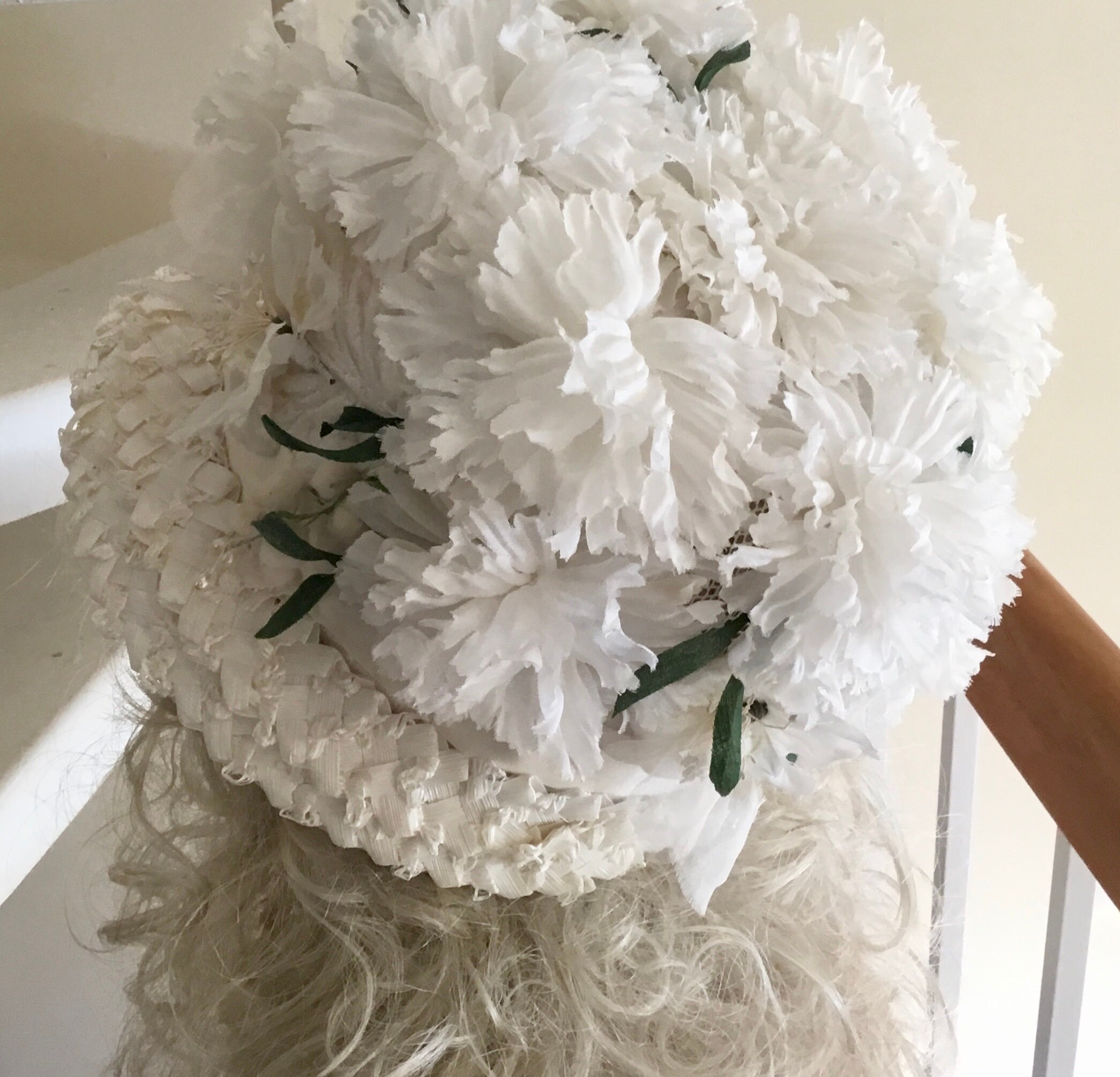 Embellished Bridal Floral Straw Hat in Ivory Boho Western Wedding Floral & Feather Bridal Hat in Tan 984k  main image 3
