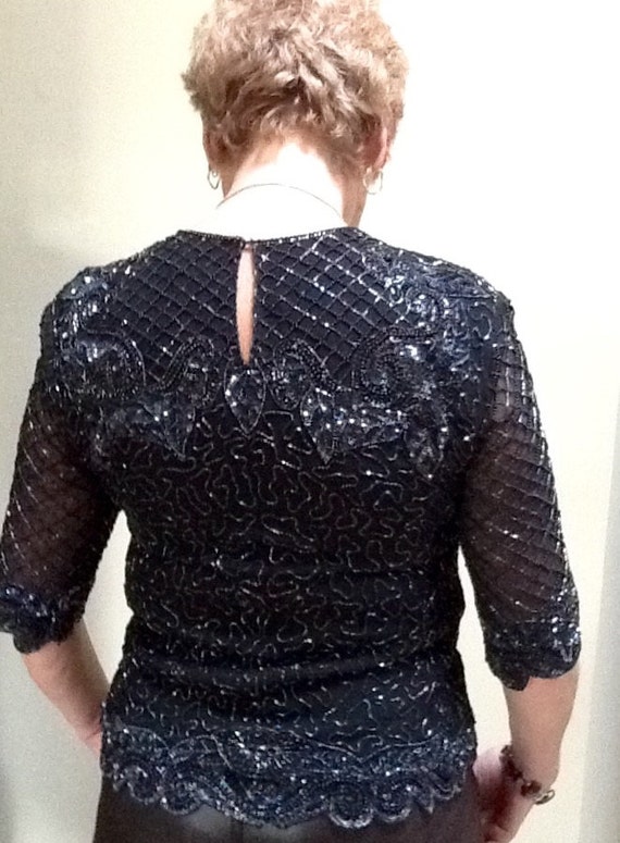 Vintage Beaded Silk Top / Size S-M / Evening Wear / Retro / Boho  display picture 1