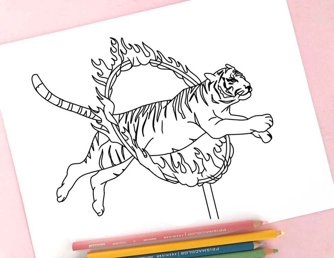 450 Cartoon Circus Tiger Coloring Pages 