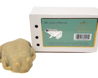 Honeysuckle frog shaped sustainable, vegan bar soap for all ages